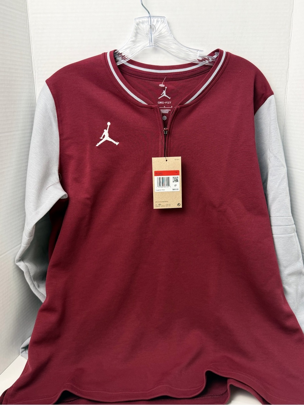 Jordan Women’s Dri-FIT Colorblock Long Sleeve Top Burgundy Gray Size L NWT